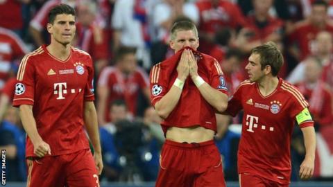 Mario Gomez (left), Bastian Schweinsteiger and Philipp Lahm