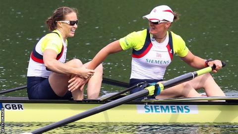 Helen Glover and Heather Stanning celebrate gold in Lucerne