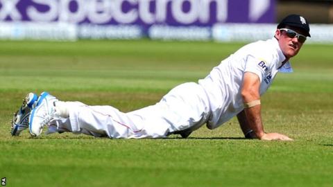 England captain Andrew Strauss on fielding duty at Trent Bridge