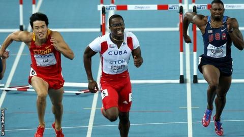 110m hurdlers Liu Xiang, Dayron Robles and David Oliver
