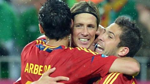 Spain celebrate their victory over the Republic of Ireland