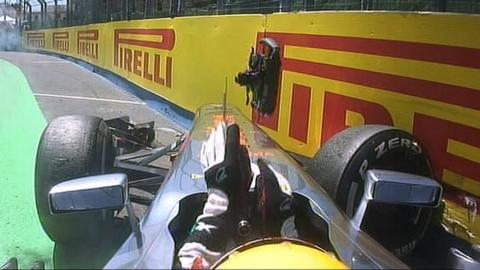 Lewis Hamilton crashes out of European Grand Prix