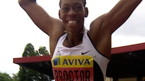 Shara Proctor sets a new British long jump record of 6.95m at the Olympic trials in Birmingham
