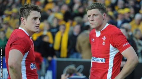 Jonathan Davies and Rhys Priestland after Wales suffered a third defeat to Australia in Sydney