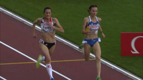 Britain's Jo Pavey sprints past Ukraine's Olha Skrypak to take silver