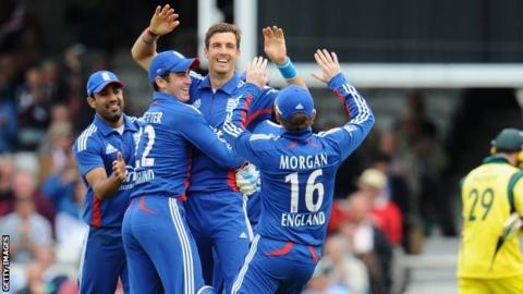 Steve Finn takes a wicket
