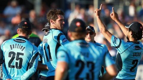 Sussex cricketers celebrate against Essex