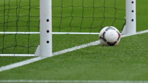 A shot of a goal set up to use Hawk-Eye technology