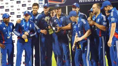 England's one-day side celebrate victory over Australia
