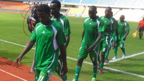 Dejected Al Salaam Wau players after losing 7-0 to APR