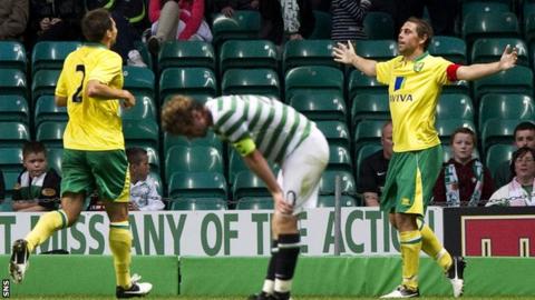 Russell Martin congratulates Norwich captain Grant Holt