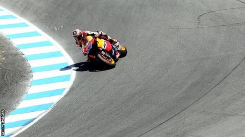 Casey Stoner racing at Laguna Seca in 2011