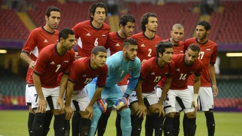 Egypt's 2012 Olympic team line up before their opening clash against Brazil on Thursday