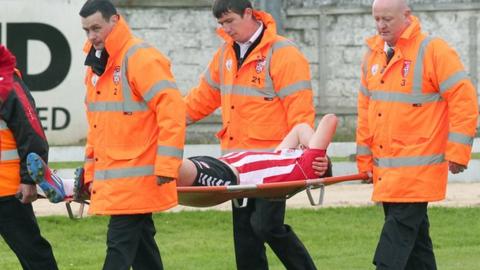 Derry's Patrick McEleney was stretchered off in the first half at the Brandywell