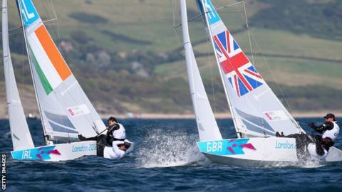 Ireland duo Peter O'Leary and David Burrows in action alongside British hopefuls Iain Percy and Andrew Simpson