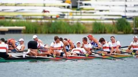Great Britain and Germany men's eight rowers
