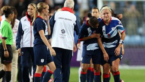 Dejected members of GB football team at end of match against Canada