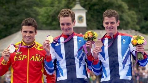 Javier Gomez, Alistair Brownlee and Jonny Brownlee