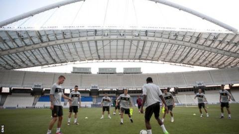 Motherwell train in the Olympic Stadium in Athens