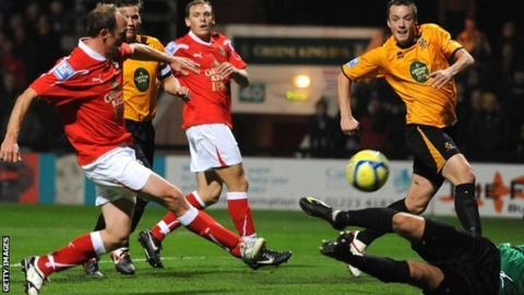 Wrexham's player-manager Andy Morrell scores