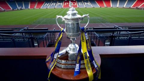 The Scottish Cup trophy at Hampden Park