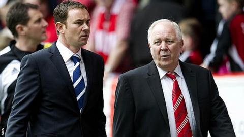 Derek Adams (left) with Aberdeen boss Craig Brown