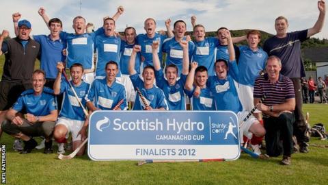 Kyles celebrate reaching the 2012 Camanachd Cup final