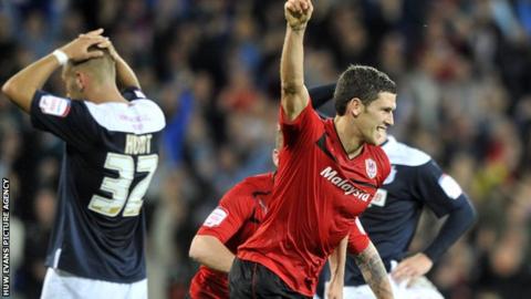 Mark Hudson celebrates Cardiff City's winner against Huddersfield