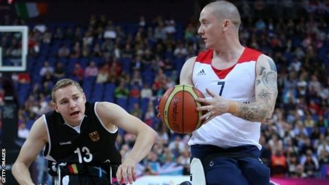 Terry Bywater of Great Britain in action against Germany
