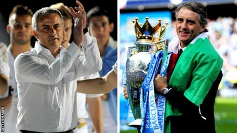 Real Madrid manager Jose Mourinho and Manchester City counterpart Roberto Mancini