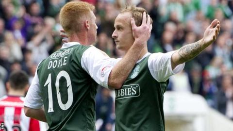 Leigh Griffiths (right) celebrates after scoring a double in the win over Kilmarnock