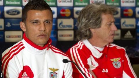 Benfica's Lima and Jorge Jesus talk to the media