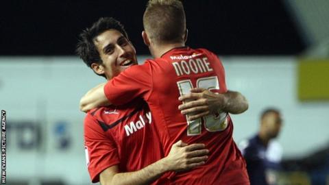Goalscorers Peter Whittingham and Craig Noone celebrate