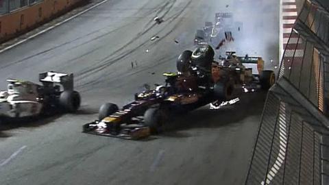 Michael Schumacher crashes into Jean-Eric Vergne