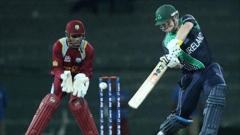 Paul Stirling scores a four for Ireland against the West Indies