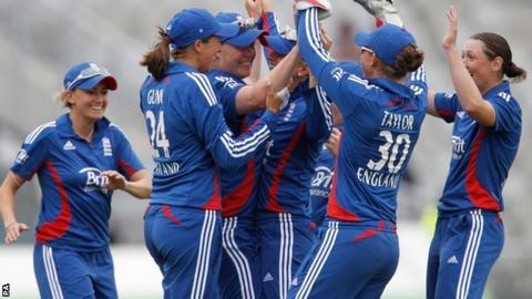 England celebrate a wicket