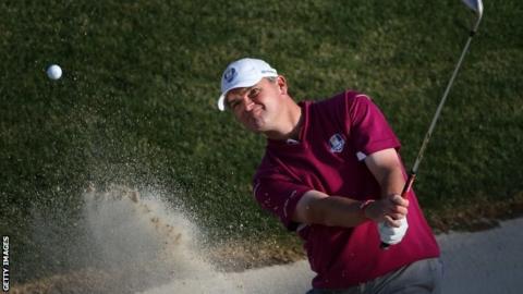 Paul Lawrie shoots out a bunker at Medinah, Illinois