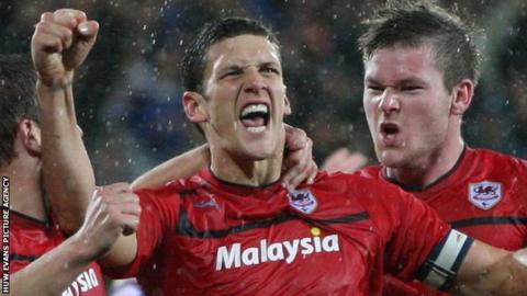 Mark Hudson celebrates his goal