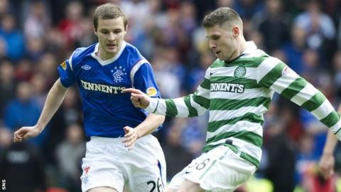 Former Rangers midfielder Jamie Ness and Celtic's Gary Hooper tussle last season