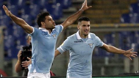 Ederson celebrates for Lazio