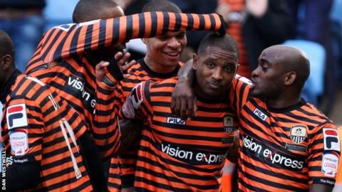 Andre Boucaud celebrates Notts' first goal