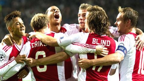 Ajax celebrate beating Manchester City