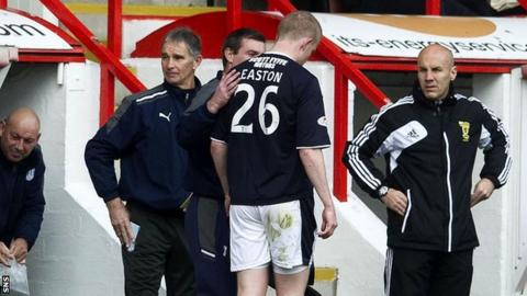 Easton heads off after three minutes at Pittodrie