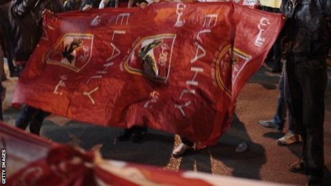 Al Ahly fans with a flag