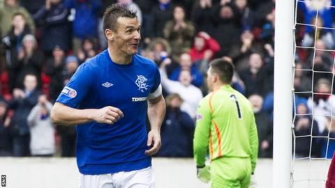 McCulloch celebrates scoring against Clyde on Sunday