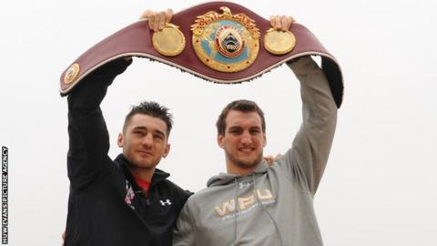 Nathan Clerverly and Wales rugby captain Sam Warburton in February 2012