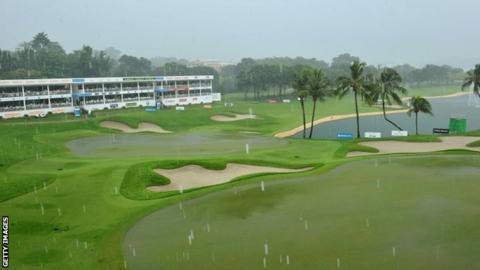 Parts of the Singapore course were flooded by rain on Friday