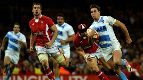 Argentina's wing Juan Imhoff in action during the Autumn International match between Wales and Argentina at the Millennium Stadium in Cardiff