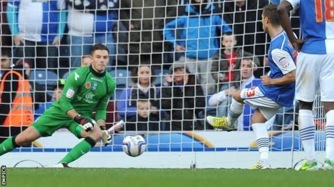 Ruben Rochina puts Blackburn ahead from the penalty spot against Birmingham