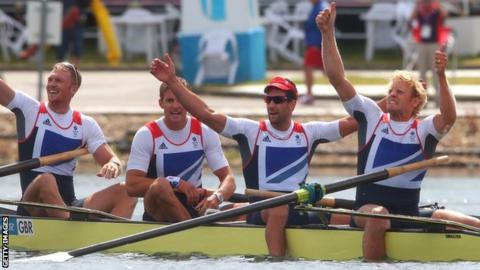 Tom James (second from right) with GB coxless four team-mates Alex Gregory, Pete Reed and Andrew Triggs Hodge